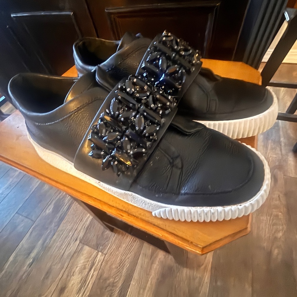 Karl Lagerfeld Embellished Strap Sneakers Black Platform Shoes - Picture 2 of 8